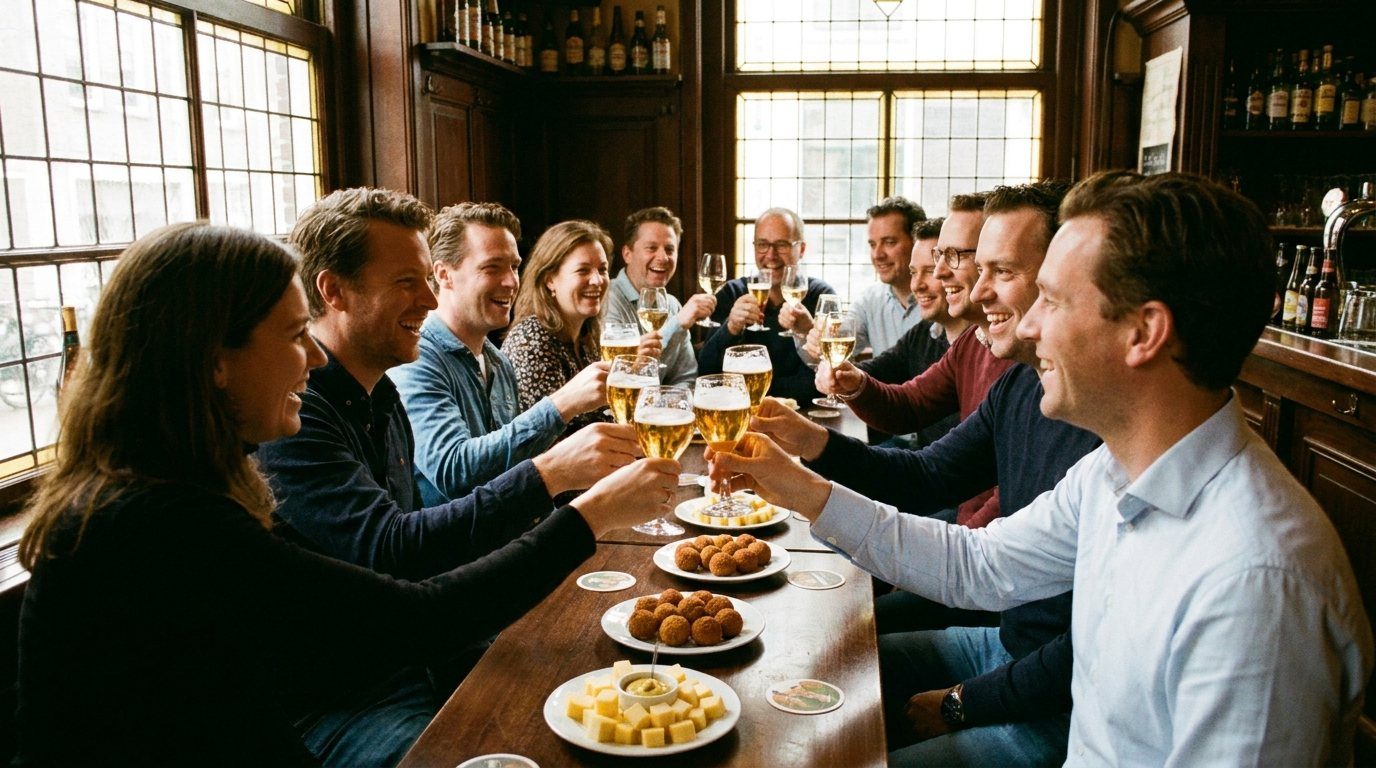 Borrel met collega's in een eetcafé (voorbeeldbeeld)