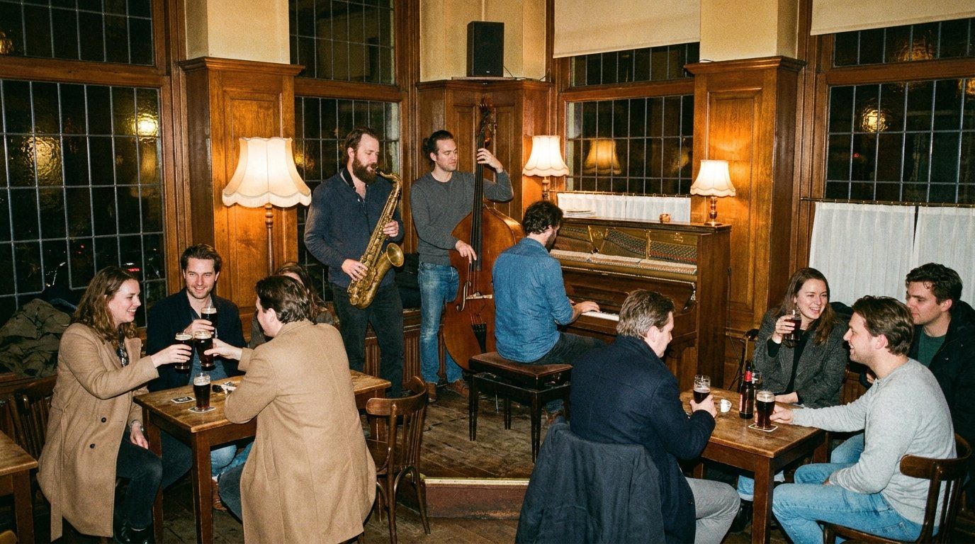 Jazzavond in een bruin café (voorbeeldbeeld)
