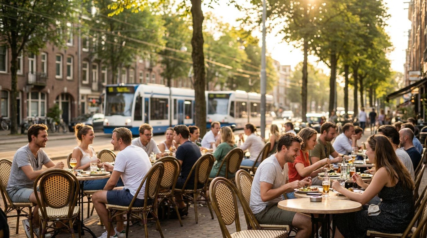 Zonnig terras in Amsterdam-Oost (voorbeeldbeeld)